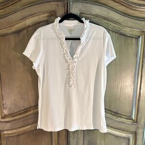 Lilly Pulitzer Luxletic White Ruffled V-Neck Top